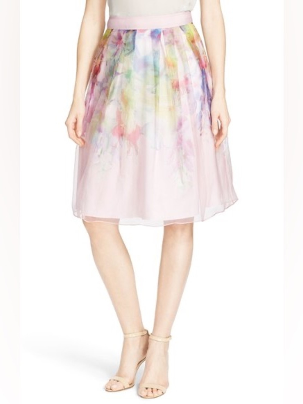 Ted Baker Glenis Floral Print Organza Midi Skirt Size 1 Fairy Core